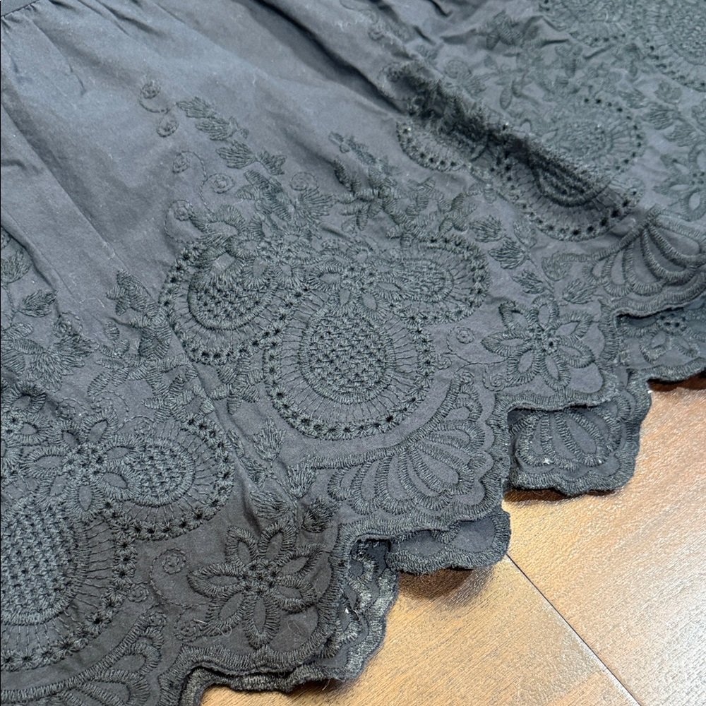 Jason Wu Black A-Line Tiered Skirt Smocked Waist w/Scalloped Lace Embroidery Hem - Picture 3 of 6